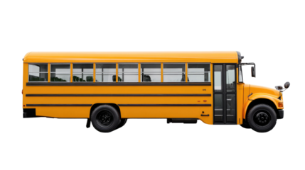 Yellow School Bus on the Road: A classic yellow school bus is parked, symbolizing education and childhood, offering a clean, high-angle view of its design and function.