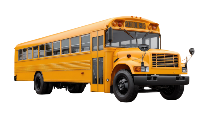 School Bus Ready for the Journey: The iconic yellow school bus, a symbol of education and safe transport, sits ready to embark on a new day's adventures and responsibilities.