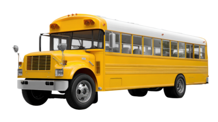 School Bus on a Sunny Day: An iconic yellow school bus stands ready for the day, its vibrant paint reflecting the bright sunlight. A symbol of education and safe transport.