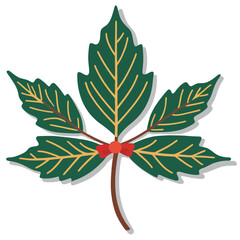 Autumnal Green Leaf with Red Berry and Bow Illustration