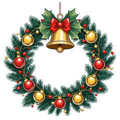 Festive Christmas Wreath with Gold Bell and Ornaments