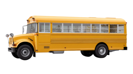 School Bus Transportation: A brightly colored school bus, emblematic of educational journeys, stands prominently in a clean visual representation, perfectly suited for themes of childhood.