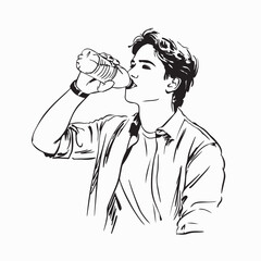A young man drinking mineral water image vector on white background