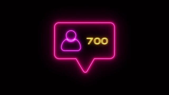 A glowing neon social media follower notification icon. The speech bubble outline glows in orange, featuring a pink neon user icon on the left and bold pink neon text reading "7000"