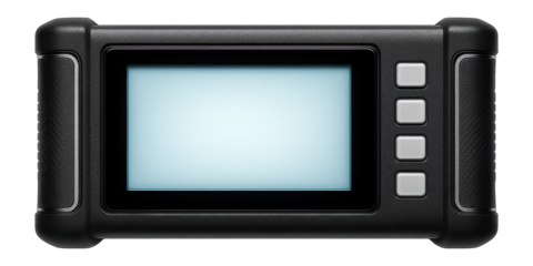 Vibration analyzer with a large backlit display, used in a manufacturing facility for real-time data collection.