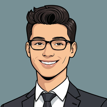 Smiling Young Businessman Cartoon Portrait, Professional Style
