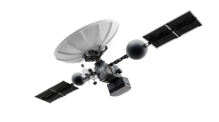 Satellite in Orbit: A detailed view of a modern satellite, designed to transmit signals, its solar panels extended, ready for its mission in the vast expanse of space.