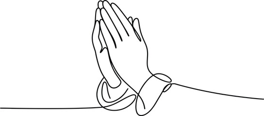 Continuous line drawing of praying hands in a minimalist style