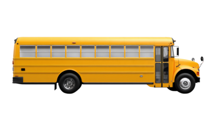 Yellow School Bus: A classic yellow school bus is captured from a side view, portraying the essential transport for students, representing education, safety and childhood.