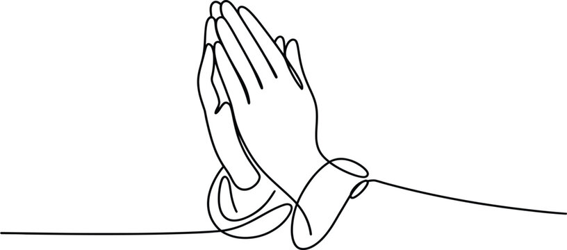 Continuous line drawing of praying hands in a minimalist style