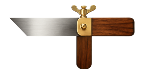 Sliding bevel with a wooden handle and brass fittings for transferring angles in cabinetry.