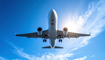 Obraz premium 空を駆け抜ける旅客機の迫力あるアングル