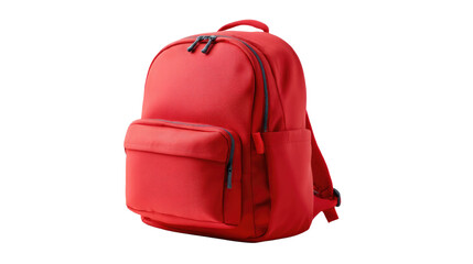 Crimson backpack in isolated setting: A vibrant, digitally photographed close-up of a crimson backpack against a clean backdrop. showcasing essential everyday carrying item.