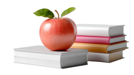 Apple on the Books: A crisp, red apple sits atop a stack of vibrant books, symbolizing education, knowledge, and the joy of learning. Evoking intellectual curiosity and the pursuit of wisdom.