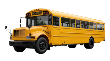 Yellow School Bus: A vibrant and iconic yellow school bus, a symbol of childhood, transportation and education.
