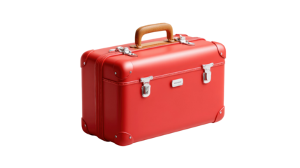 Red Suitcase: A vibrant, red suitcase rests, its classic design and robust construction inviting exploration and adventure. The suitcase evokes a sense of anticipation and journey.