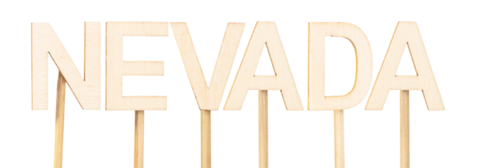 Clean design with wooden letters spelling out Nevada, excellent for visual projects on tourism, interactive maps, or themed signage