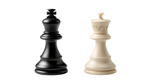 Chess Pieces: Strategic icons representing the King and Queen in sharp focus, ideal for designs and concepts about power and strategy.