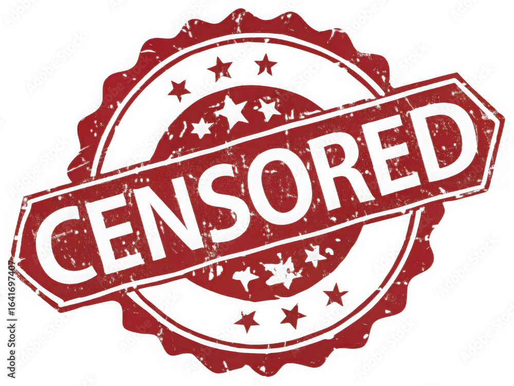 Poster red censored stamp seal with textured overlay isolated on transparent background