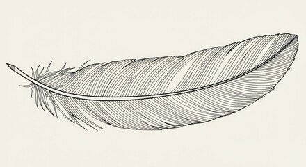 Delicate black and white feather drawing evoking lightness, freedom, and natural beauty on a soft cream background, perfect for elegant design projects