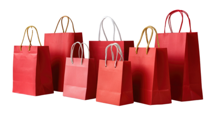 Red Shopping Bags: A collection of vibrant red shopping bags with elegant handles, inviting customers to explore the world of retail and experience the excitement of acquiring desirable goods.