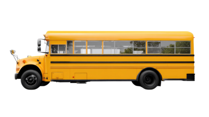 Yellow School Bus: A vibrant, meticulously detailed side view of a classic yellow school bus, ready to transport children safely and reliably.