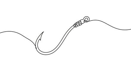 Sharp fishing hook elegantly curves against a clean background, symbolizing bait and the anticipation of a catch