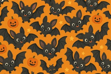 Cute bats and pumpkins pattern.