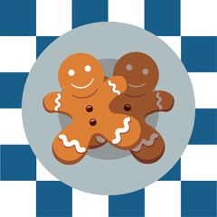 Gingerbread cookies on plate. Vector