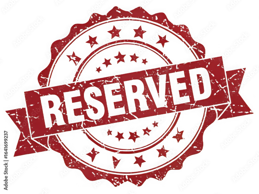Poster red and black circular stamp with the word reserved in bold letters isolated on transparent backgrou