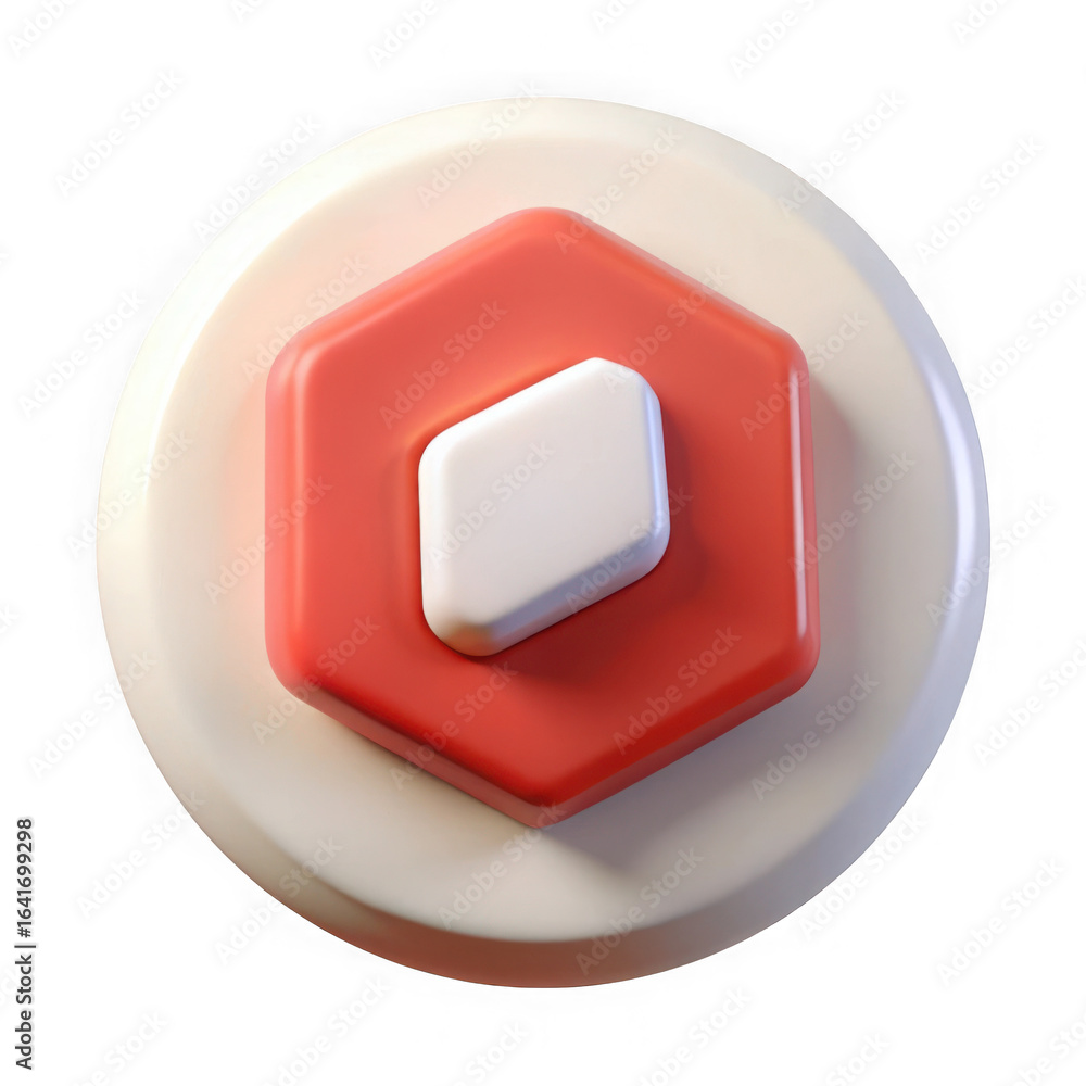 Poster red hexagon with white square badge isolated on transparent background