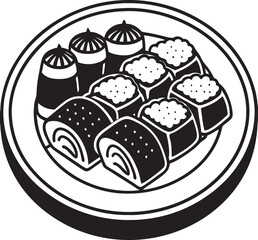 Circular Plate of Rolled and Cubed Appetizers snacks