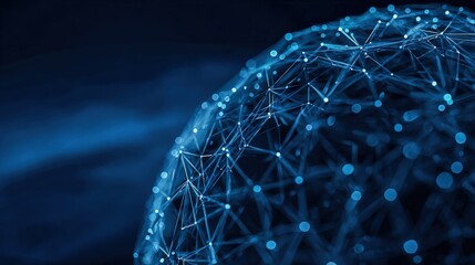 Abstract Technology Network Globe with Connected Dots and Lines, Data Visualization Concept on Dark Blue