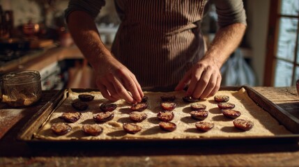 Halved Plums Arranged on Dough for Traditional German Plum Cake