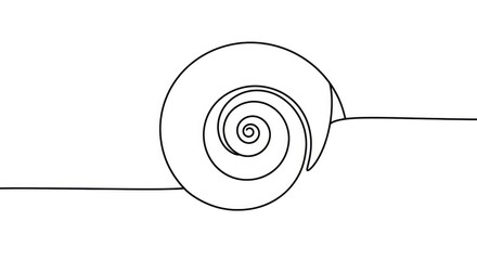 Elegant single line drawing captures the mesmerizing spiral of a nautilus shell, symbolizing growth and natural perfection in clean minimalist design