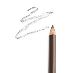 Eyebrow pencil and strokes isolated on white, top view