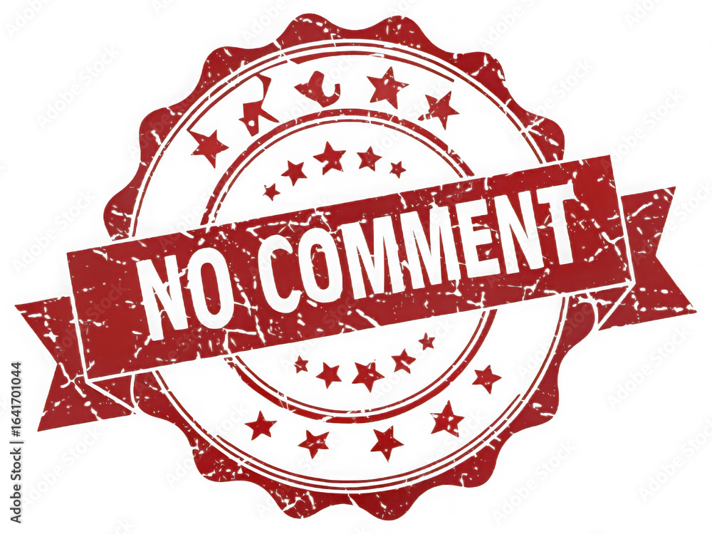 Poster red and black circular stamp with no comment text isolated on transparent background