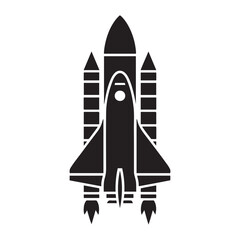Fototapeta premium Black spacecraft and rocket icons shuttle travel illustration. Vector black silhouette. with white background.