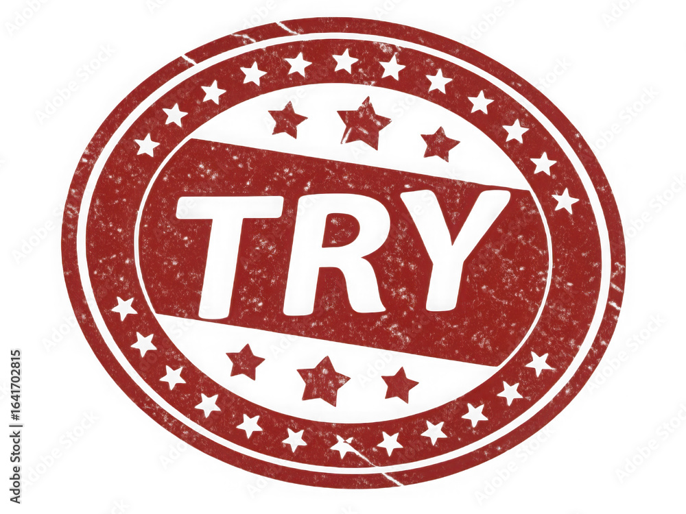 Poster red circular stamp with black text saying try isolated on transparent background
