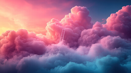 Dreamy cloudscape with ladder to the sky