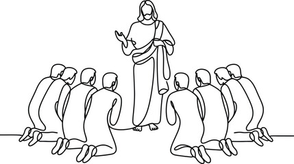 Jesus christ teaching his disciples gathered around him