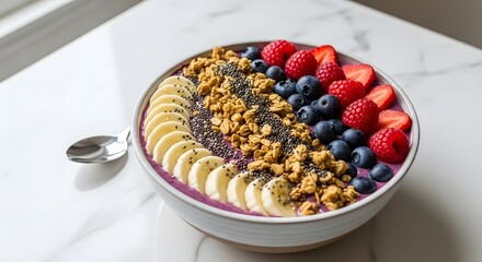 Delicious and healthy a&ccedil;ai bowl with fruits and granola (AI Generated)