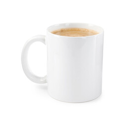 Aromatic coffee in cup isolated on white. Mockup for design