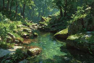 A beautiful harmony of a winding river and dense forest, a peaceful and scenic view of nature.
