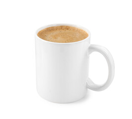 Aromatic coffee in cup isolated on white. Mockup for design