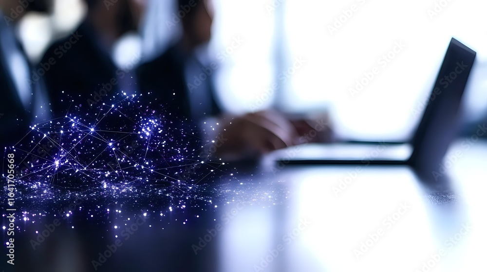 Aufkleber digital transformation concept showing business people working at desk with magical sparkles and lig