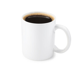 Aromatic coffee in cup isolated on white. Mockup for design