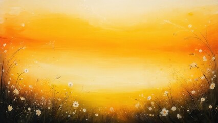 Obraz premium Golden Meadow Glow: Abstract Painting of Wildflowers on a Textured Yellow Background
