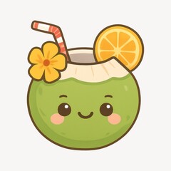 Cute tropical coconut drink illustration.