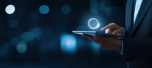 The Businessman Interacting with a Tablet in a Modern Urban Environment